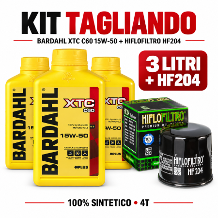 Kit Tagliando Bardahl XTC C60 15W-50 3 Litri + Filtro Olio Hiflofiltro HF204